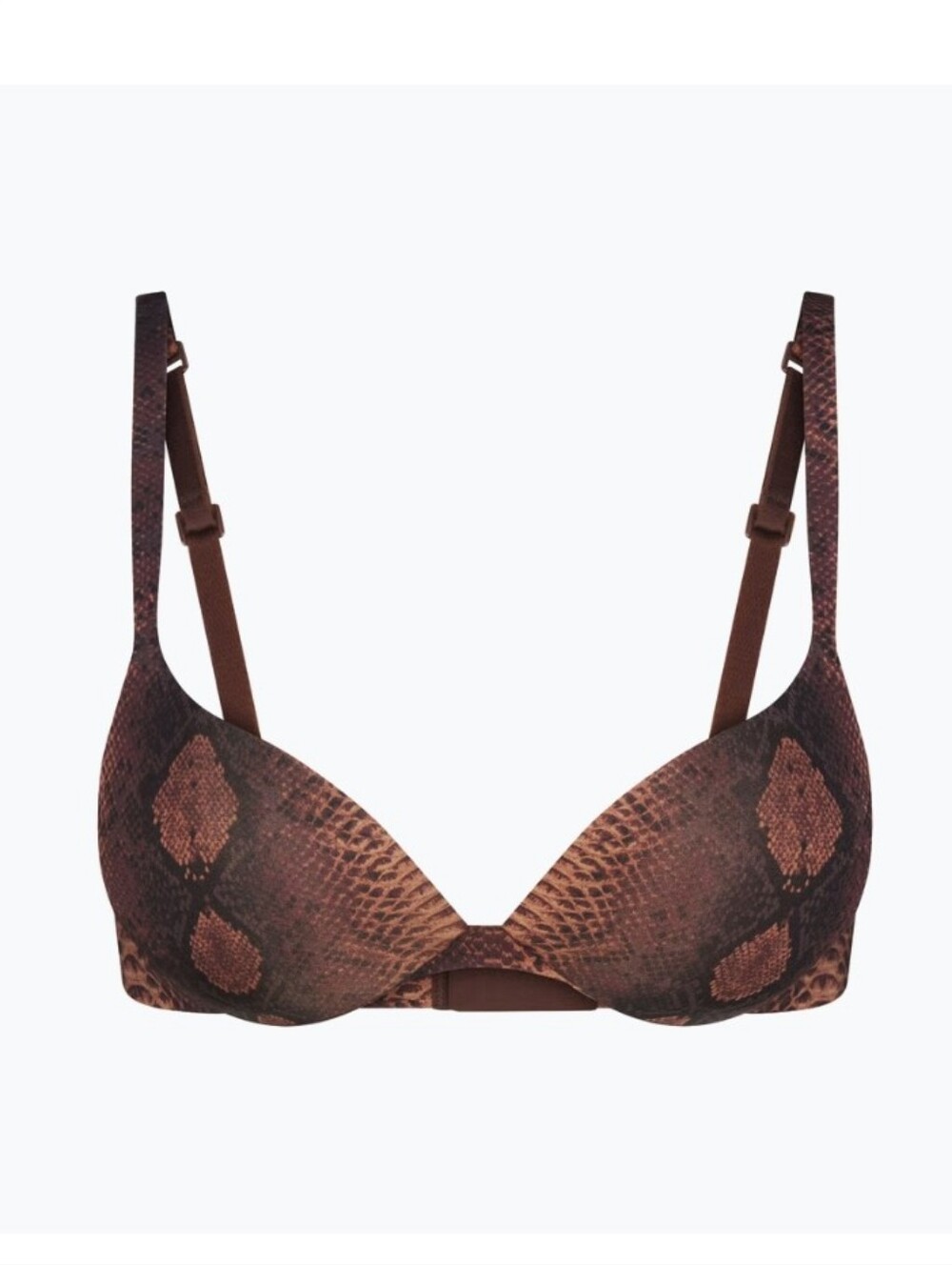 Skims Ultimate Push-Up bra features a brown and black snakeskin print.